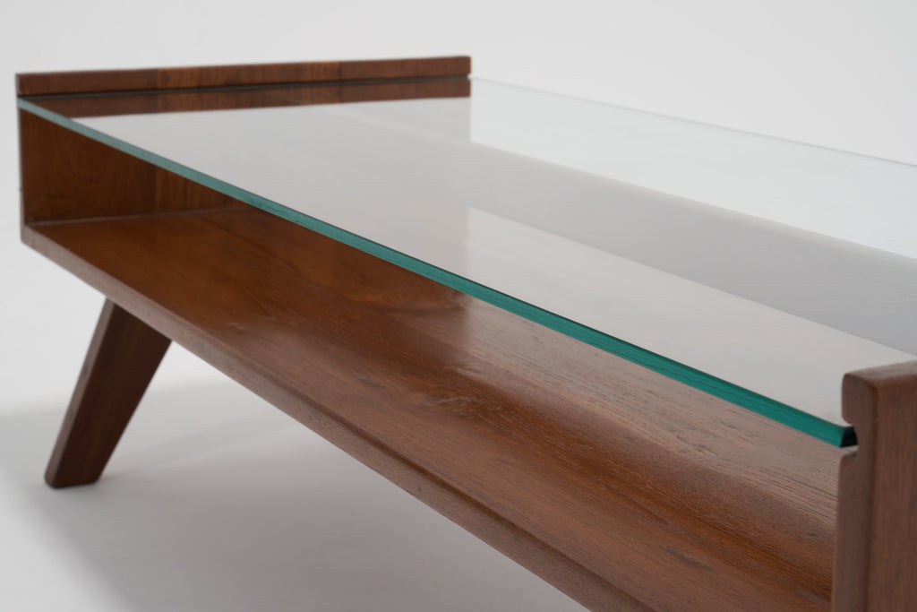 ジャンヌレのコーヒーテーブル ガラストップ部分ズーム