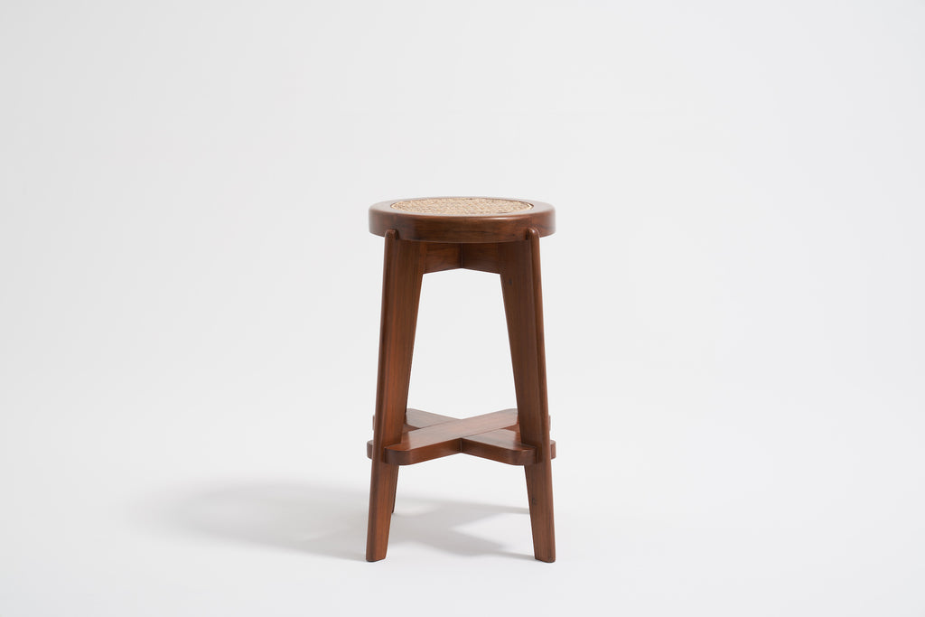 CANED SEAT ROUND HIGH STOOL