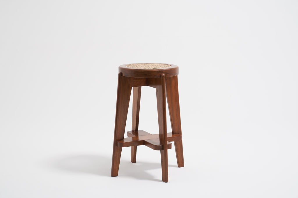 CANED SEAT ROUND HIGH STOOL